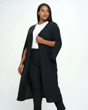 Split Sleeve Cardigan and Pants Set | Black