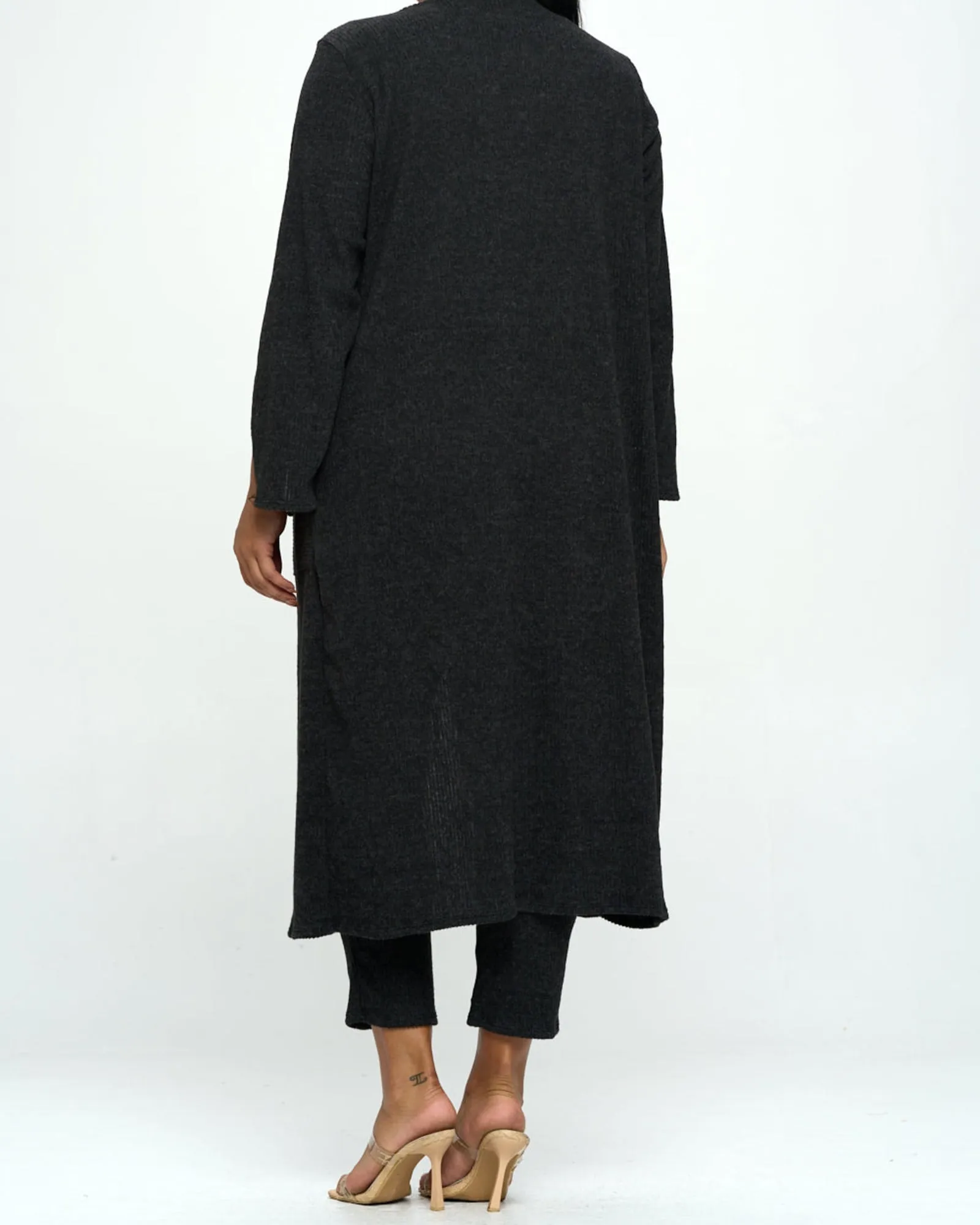 Split Sleeve Cardigan and Pants Set | Black