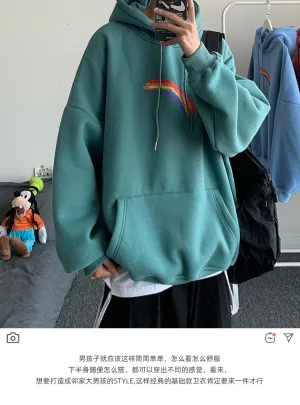 Sweatshirt Hooded Couple Loose Trendy All-Matching Rainbow instb Outerwear