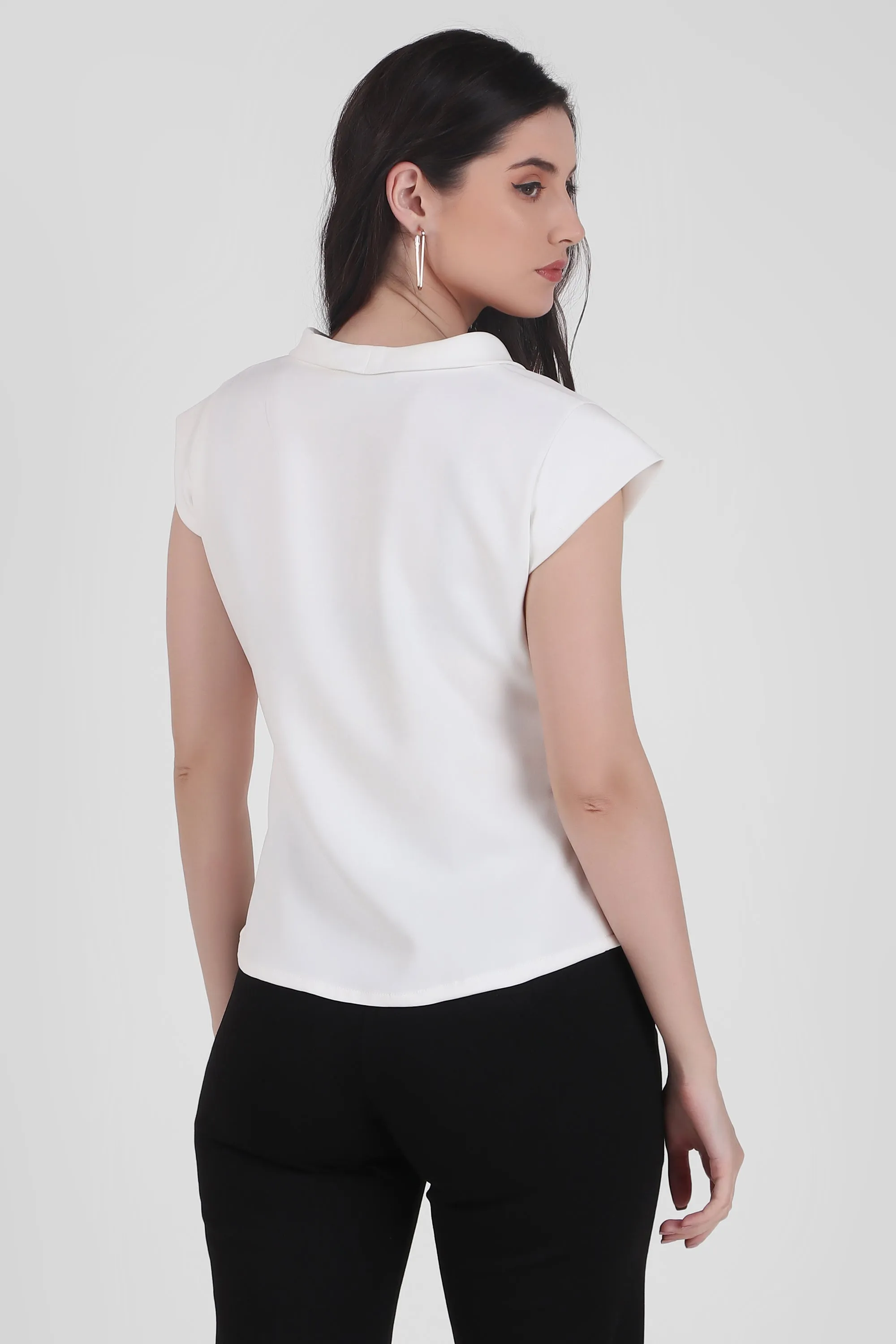 Timeless White Draped Neck Top