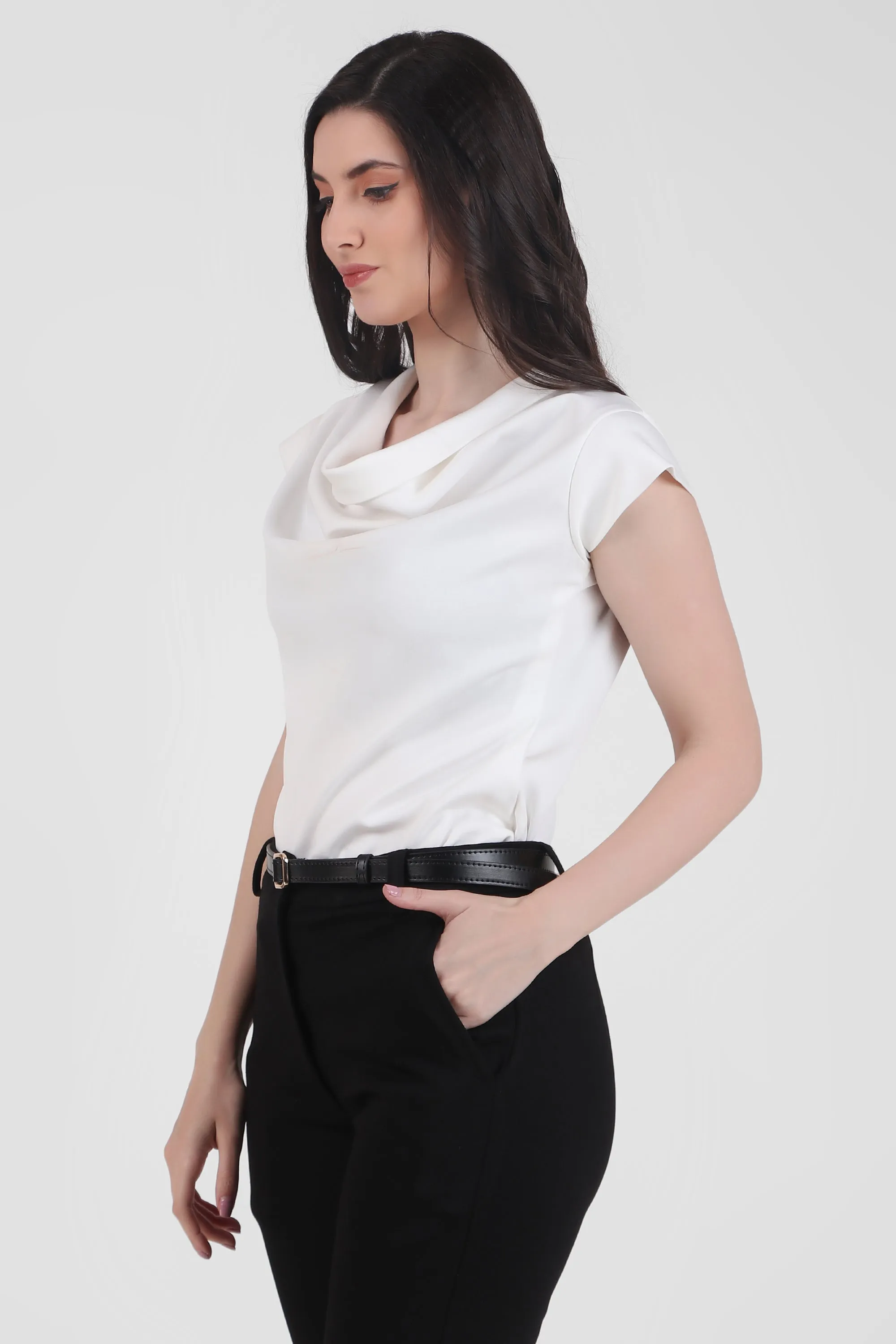 Timeless White Draped Neck Top