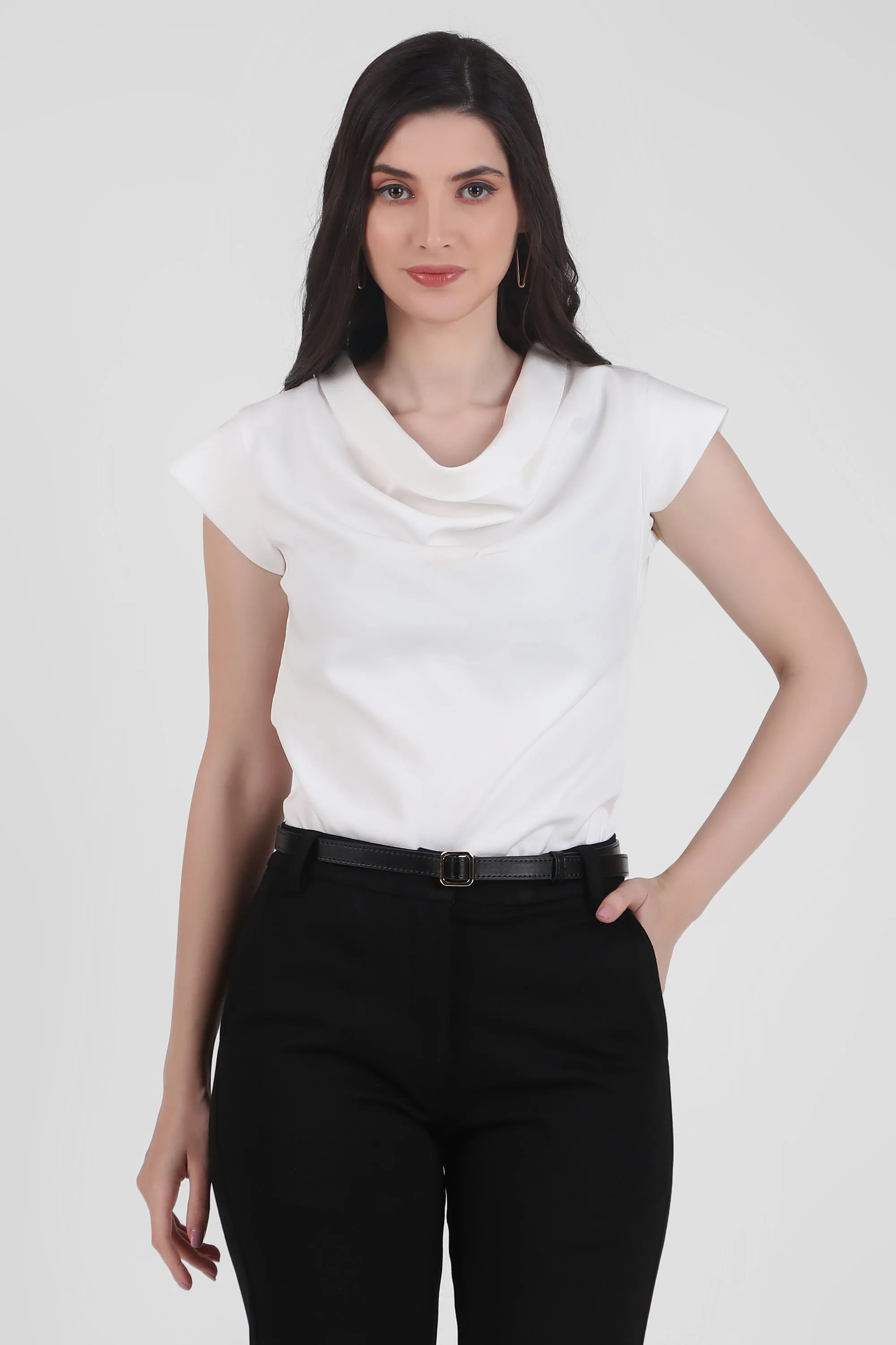 Timeless White Draped Neck Top