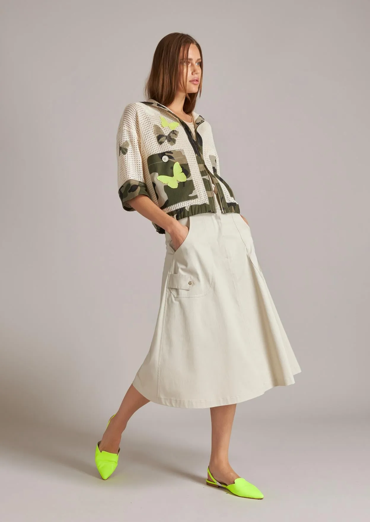TRC-M721&M676L BUTTERFLY BEIGE&GREEN TOP WITH SKIRT