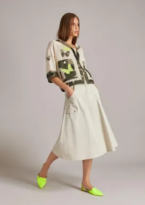TRC-M721&M676L BUTTERFLY BEIGE&GREEN TOP WITH SKIRT
