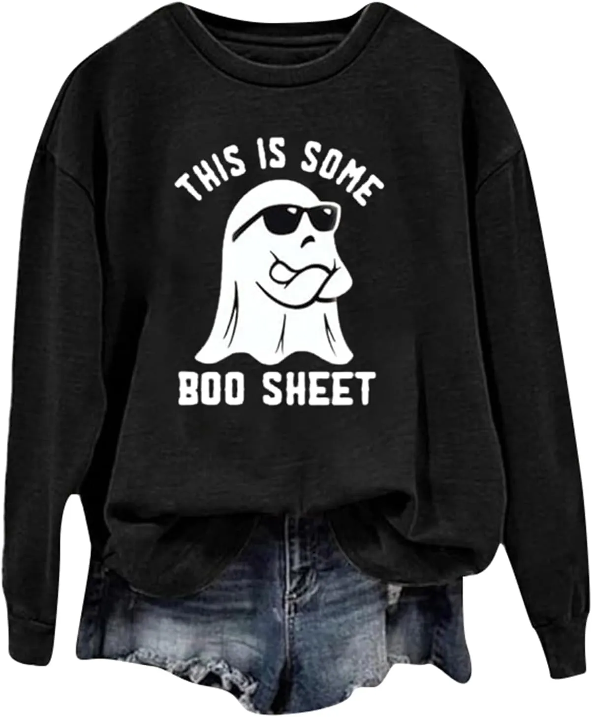 Trendy Sweatshirt For Women Halloween Crewneck Sweatshirt For Women Ghost Graphic Oversized Long Sleeve Sweatshirts Trendy Athletic Casual Tops Todays Daily Deals