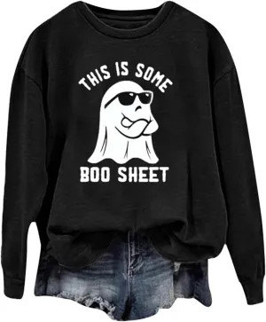 Trendy Sweatshirt For Women Halloween Crewneck Sweatshirt For Women Ghost Graphic Oversized Long Sleeve Sweatshirts Trendy Athletic Casual Tops Todays Daily Deals
