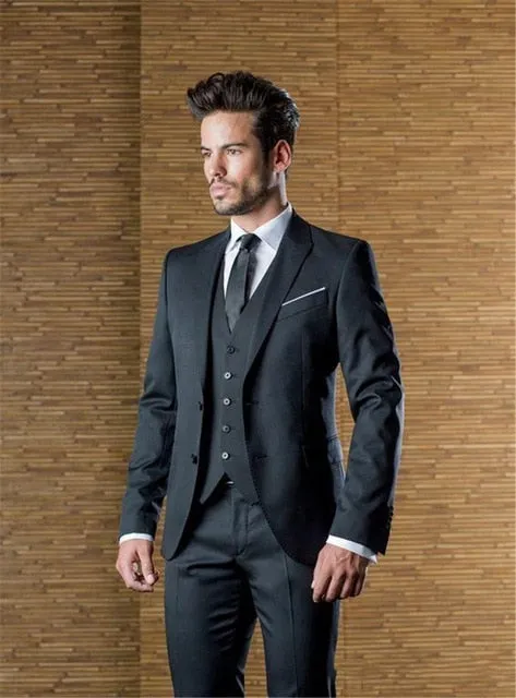 Tuxedo Suit Jacket Pants Vest Suits Peaked Lapel Slim Fit