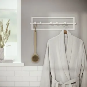 Umbra Cubiko Wall Mounted Modern, Sleek, Space-Saving Hanger with Retractable Hooks to Hang Coats, Scarves, Purses and More, 5, White