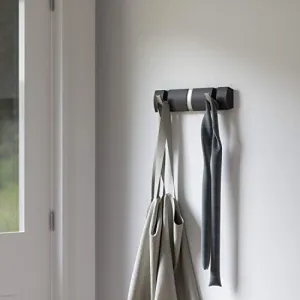 Umbra Flip 3 Wall Mounted Floating Rack ‚Äì Modern, Sleek, Space-Saving Hanger with Retractable Hooks to Hang Coats, Scarves, Purses, Driftwood/Nickel