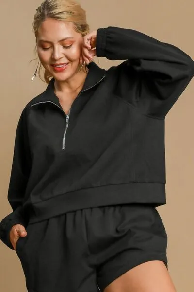 Umgee Half Zip Cropped Sweatshirt