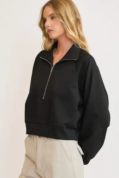 Umgee Half Zip Cropped Sweatshirt