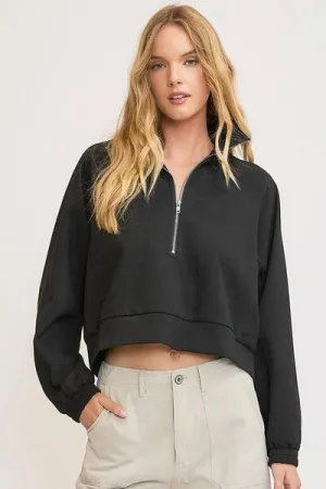 Umgee Half Zip Cropped Sweatshirt