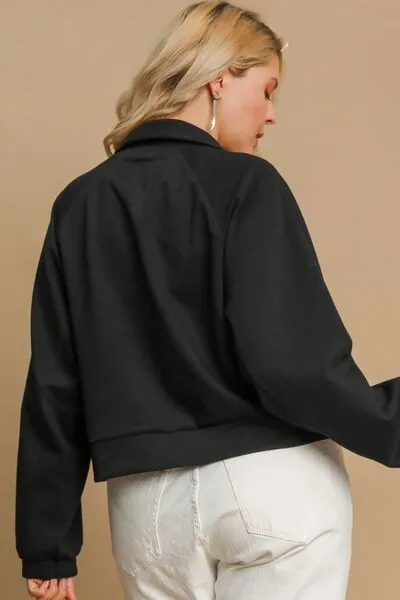 Umgee Half Zip Cropped Sweatshirt