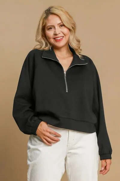 Umgee Half Zip Cropped Sweatshirt