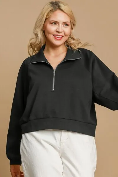 Umgee Half Zip Cropped Sweatshirt