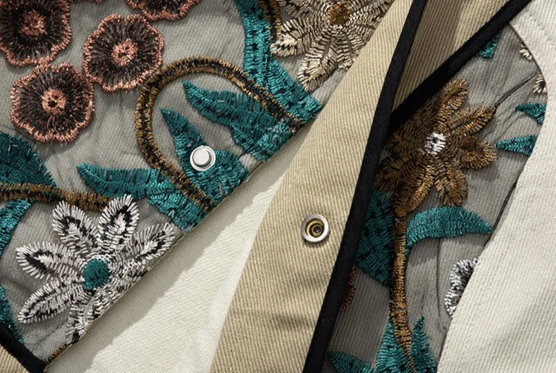 Unisex Versatile Casual Embroidery Denim Coats