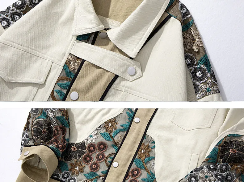 Unisex Versatile Casual Embroidery Denim Coats