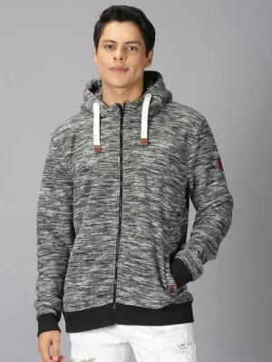 UrGear Printed Men Hooded Neck Charcoal Melange Sweatshirt