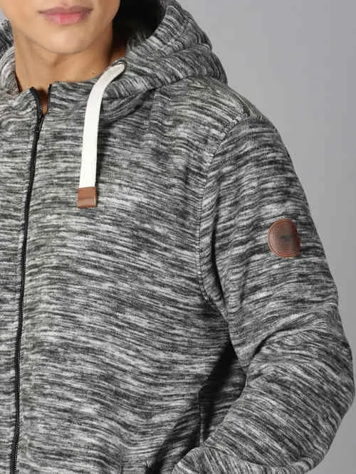 UrGear Printed Men Hooded Neck Charcoal Melange Sweatshirt