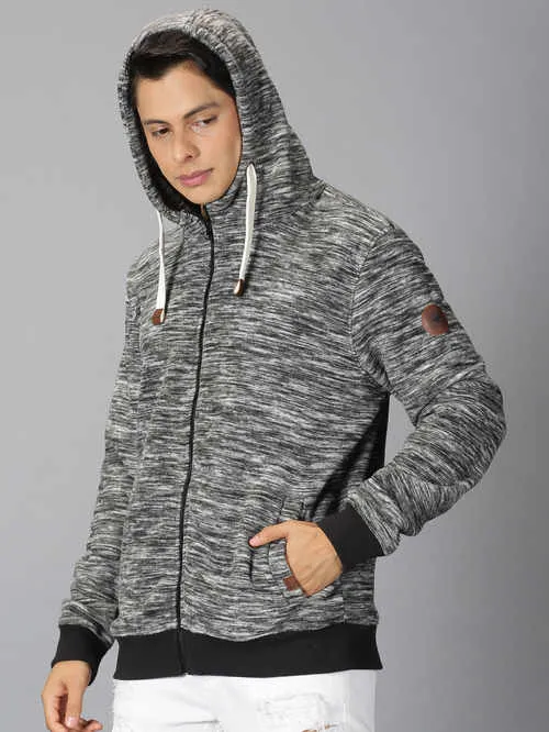 UrGear Printed Men Hooded Neck Charcoal Melange Sweatshirt
