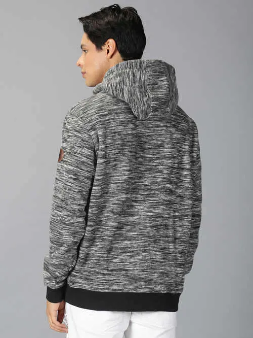 UrGear Printed Men Hooded Neck Charcoal Melange Sweatshirt
