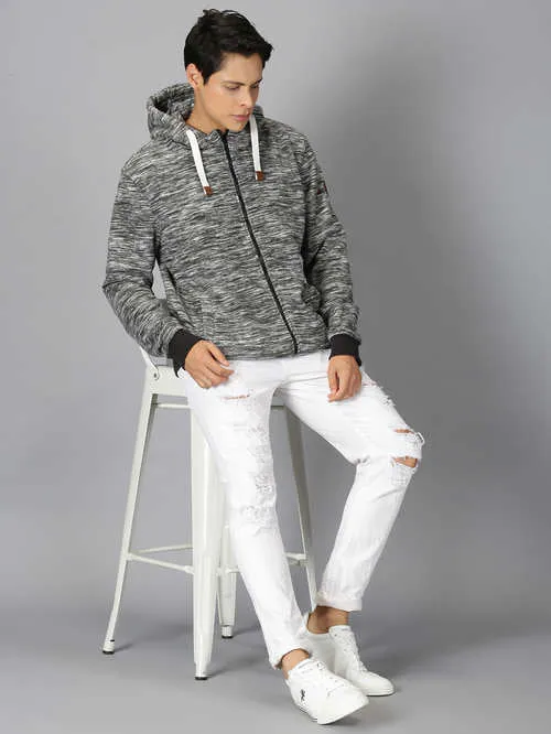 UrGear Printed Men Hooded Neck Charcoal Melange Sweatshirt