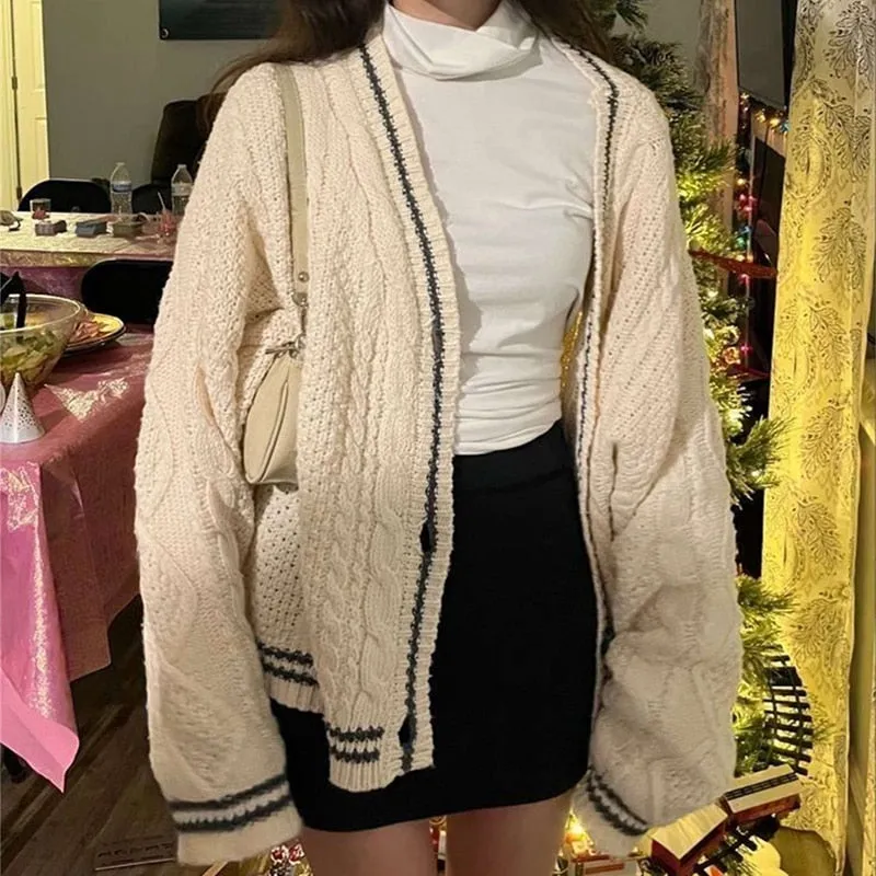 V Neck Long Sleeve Star Print Knitted Cardigan Sweater
