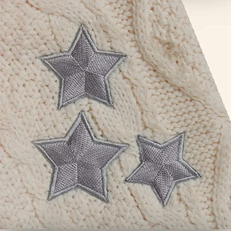 V Neck Long Sleeve Star Print Knitted Cardigan Sweater
