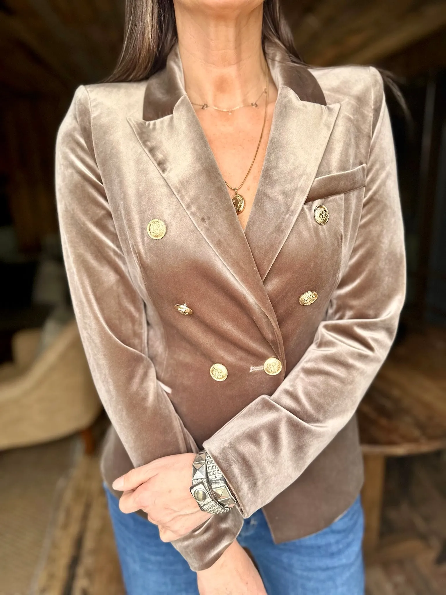 Victoria Velvet Blazer Mushroom