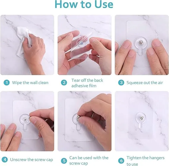 Wall Hooks for Hanging, Durable Practical Transparent Strong Adhesive Screw Wall Nail (Pack of 10)