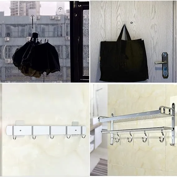Wall Hooks for Hanging, Durable Practical Transparent Strong Adhesive Screw Wall Nail (Pack of 10)