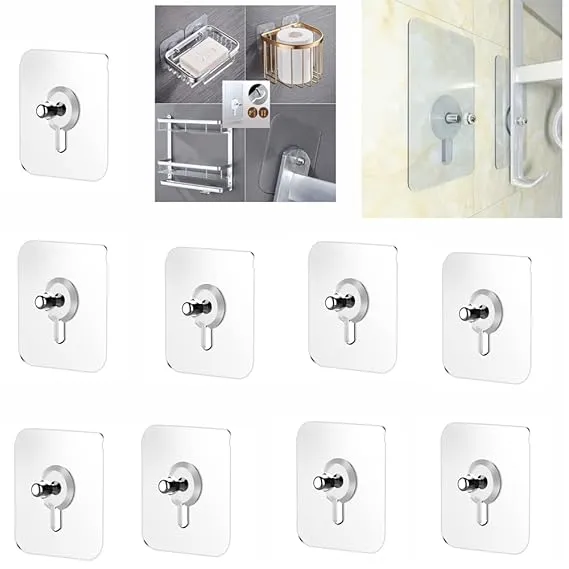 Wall Hooks for Hanging, Durable Practical Transparent Strong Adhesive Screw Wall Nail (Pack of 10)