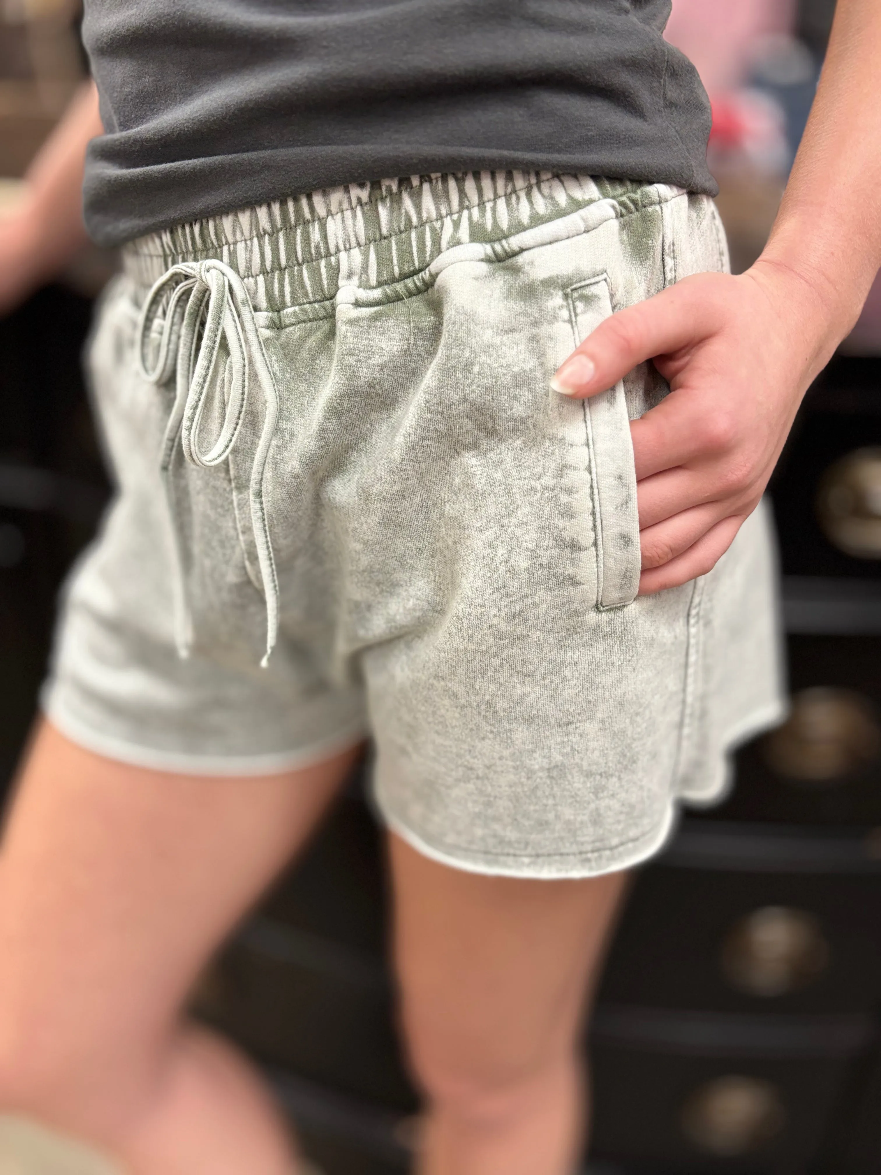 Washed Front Tie Shorts