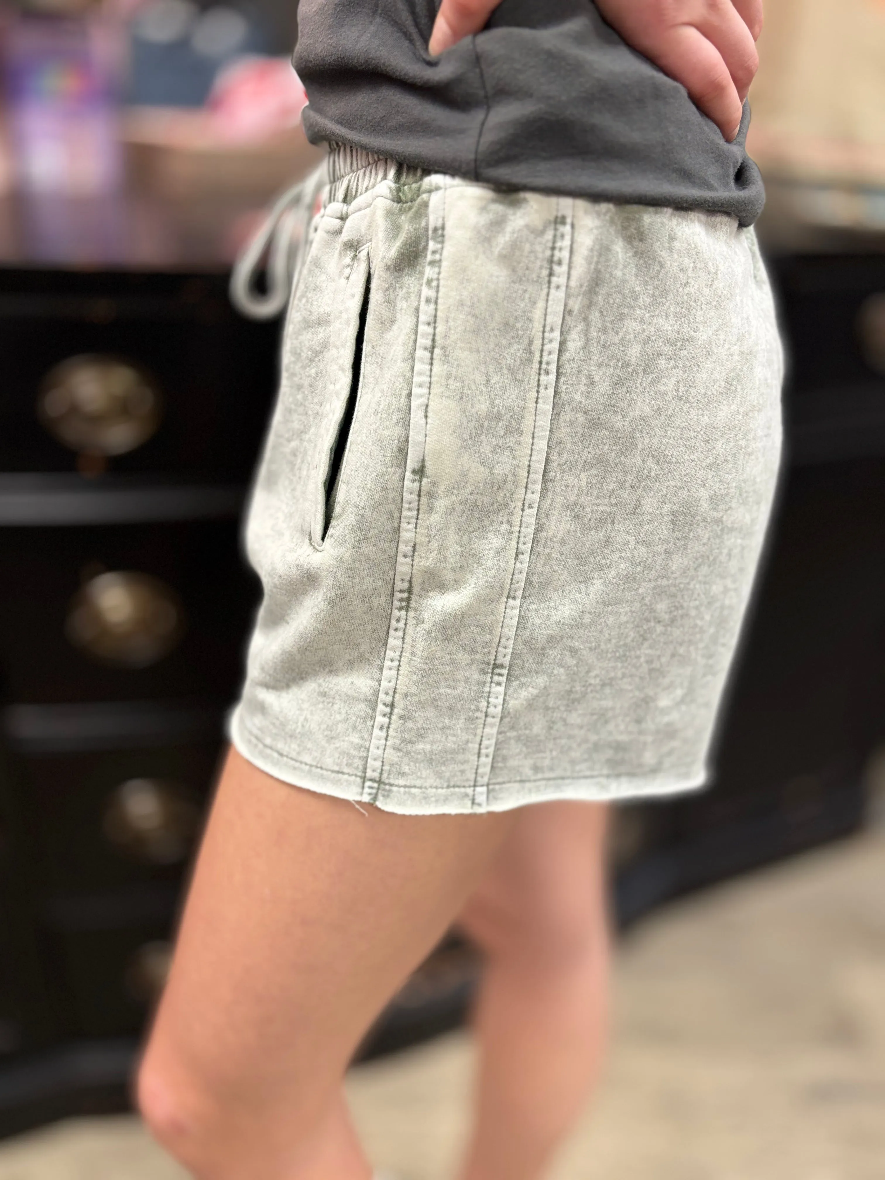Washed Front Tie Shorts
