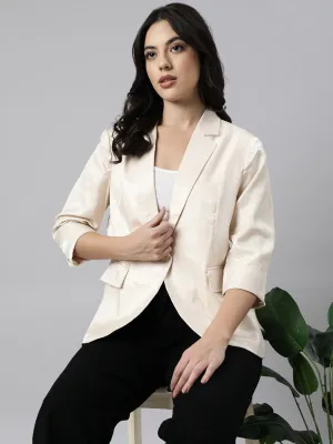 Women Beige Slim-Fit Notched Lapel Collar Single-Breasted Blazer