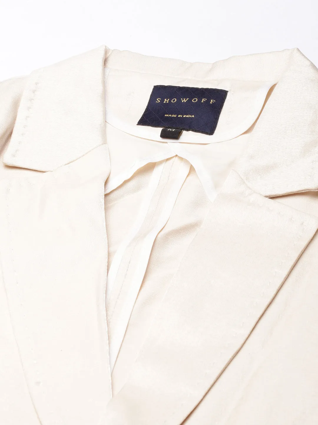 Women Beige Slim-Fit Notched Lapel Collar Single-Breasted Blazer