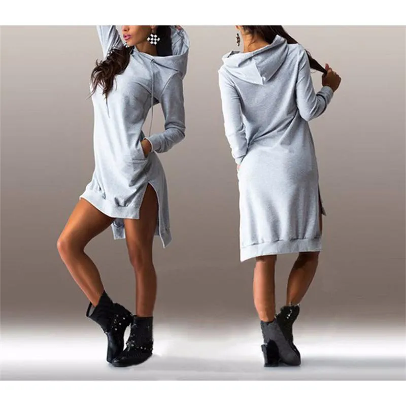 Women dressy long sleeve hooded drawstring tunic sweatshirts