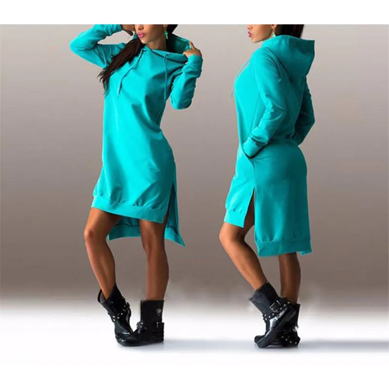 Women dressy long sleeve hooded drawstring tunic sweatshirts