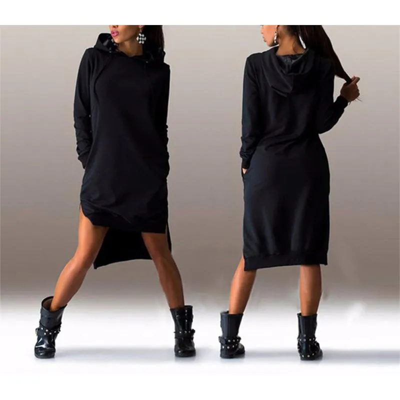 Women dressy long sleeve hooded drawstring tunic sweatshirts