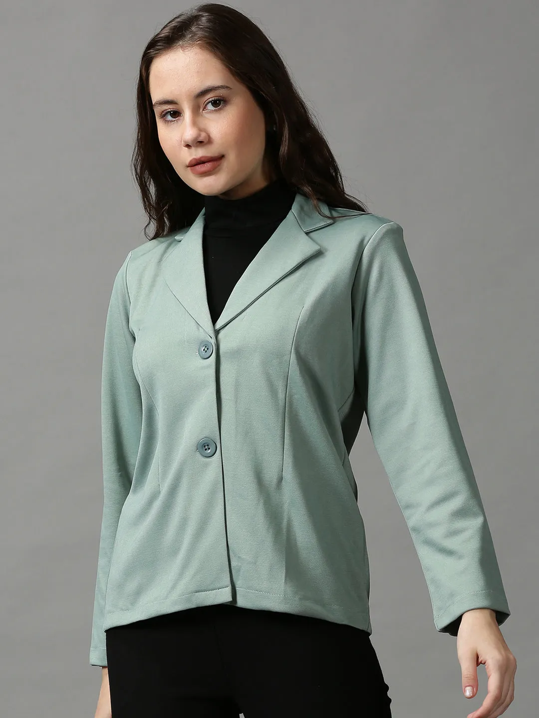 Women Green Open Front Blazer