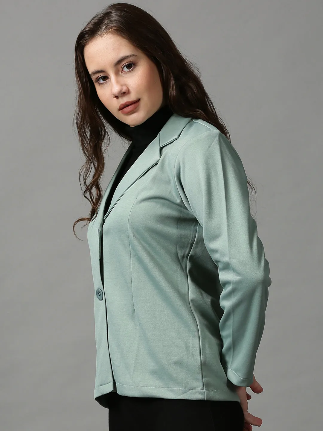 Women Green Open Front Blazer