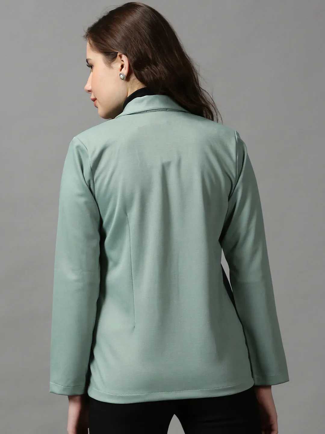 Women Green Open Front Blazer