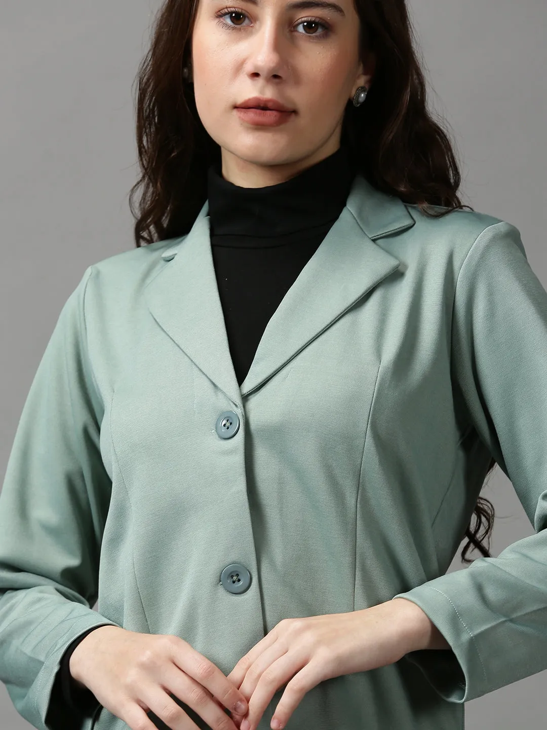 Women Green Open Front Blazer