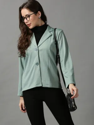 Women Green Open Front Blazer
