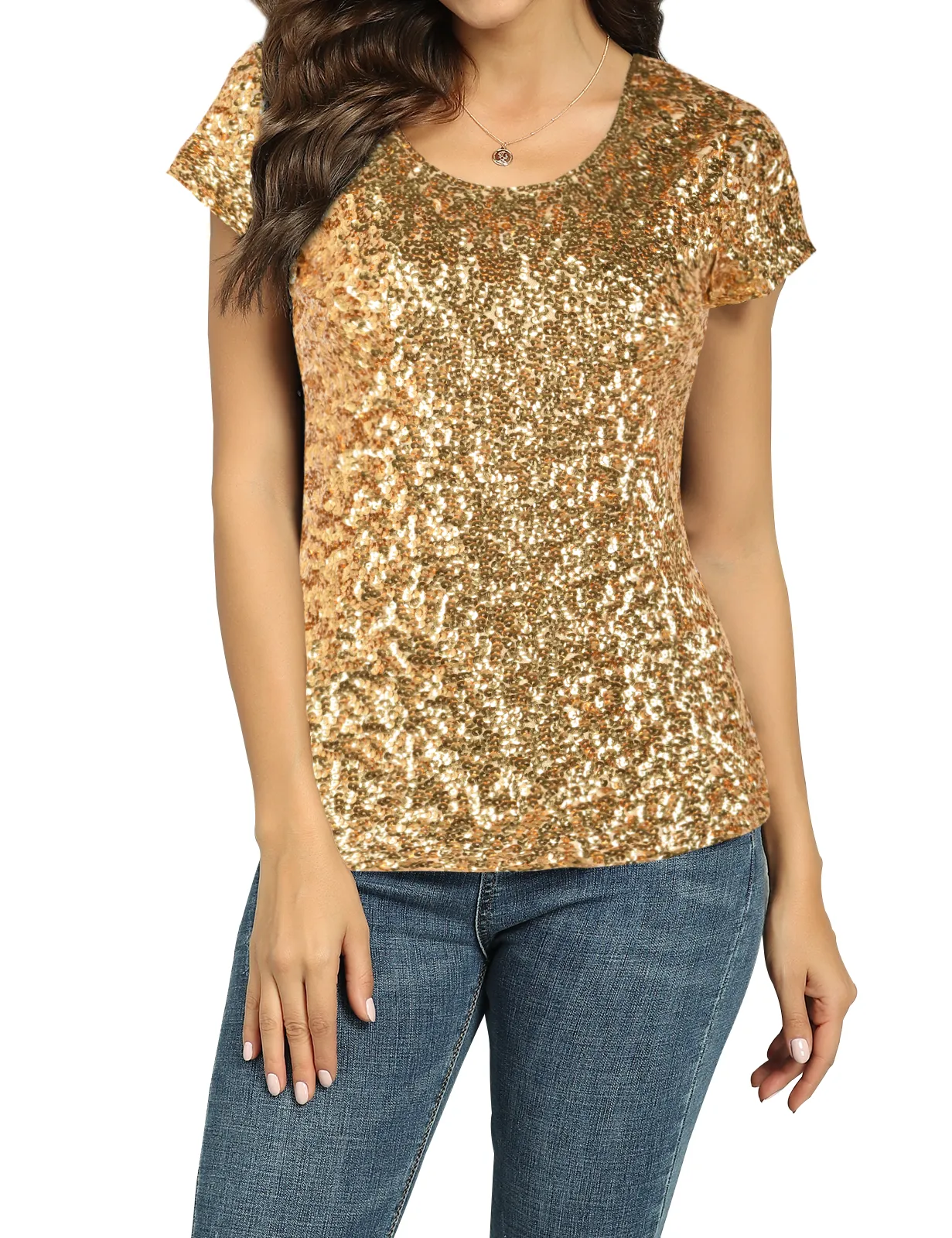 Women's Short Sleeve Sequin Blouse Tops Cocktail