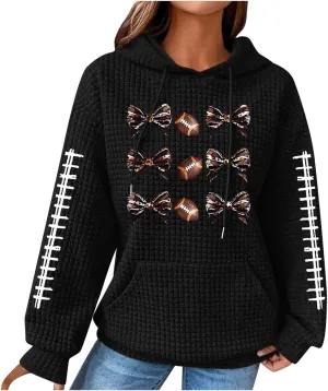 Womens Waffle Knit Hoodies Funny Football Graphic Shirt Game Day Hooded Sweatshirt Casual Pullover Tops 2025