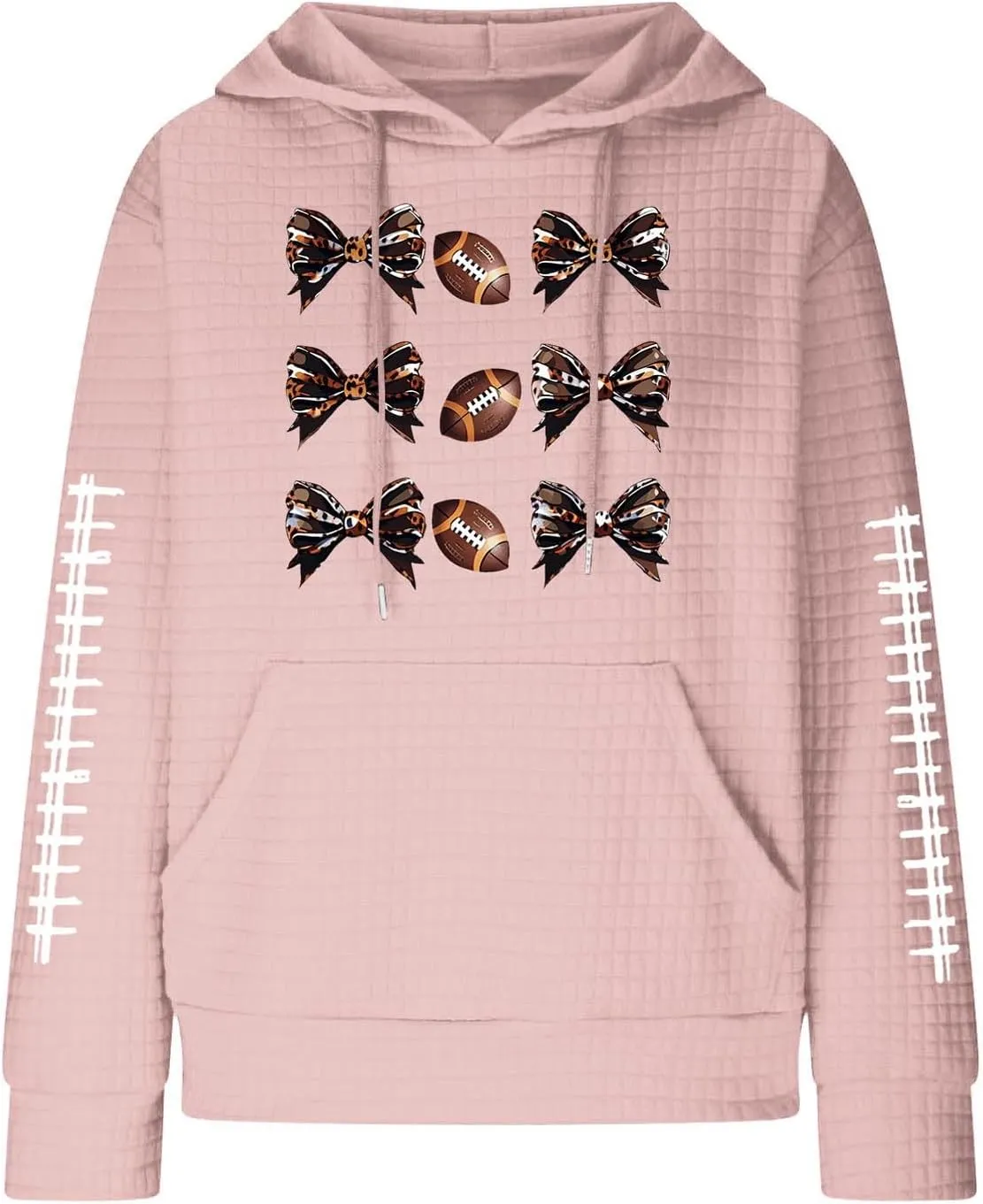 Womens Waffle Knit Hoodies Funny Football Graphic Shirt Game Day Hooded Sweatshirt Casual Pullover Tops 2025