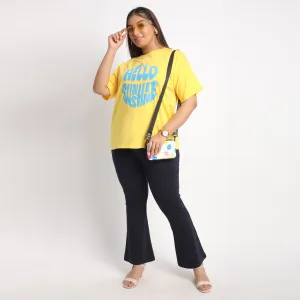 Yellow Sun shine Plus Size Chest Print Cotton Tee