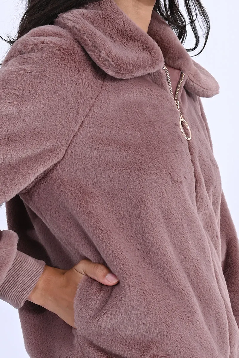Zipped Faux Fur Jacket
