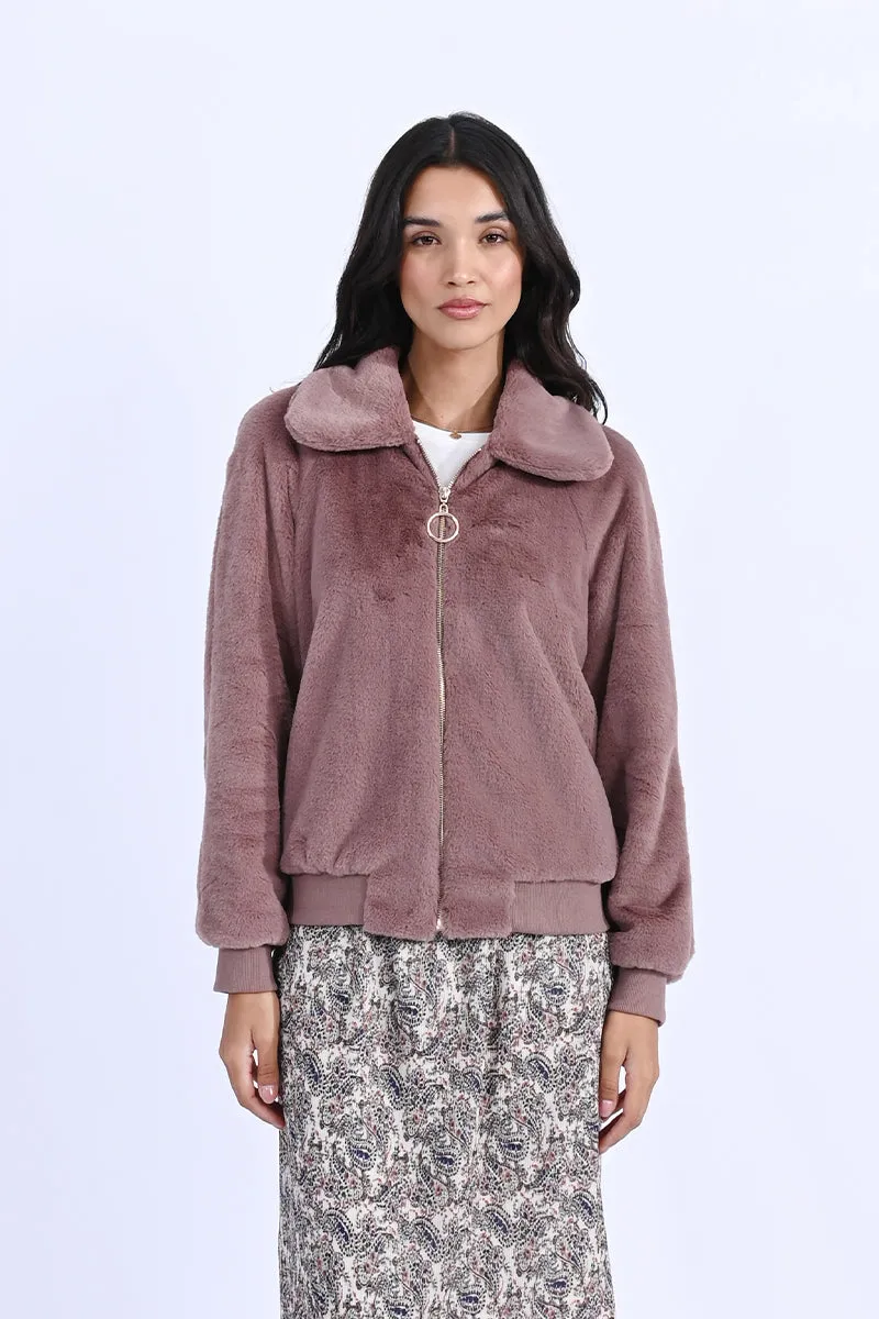 Zipped Faux Fur Jacket